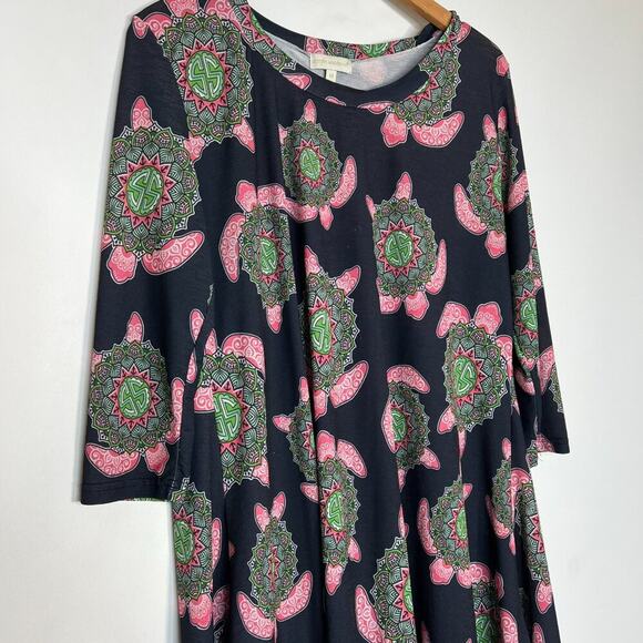 Simply Southern Sea Turtle Boho Tunic Top Navy Green Pink - Picture 3 of 7